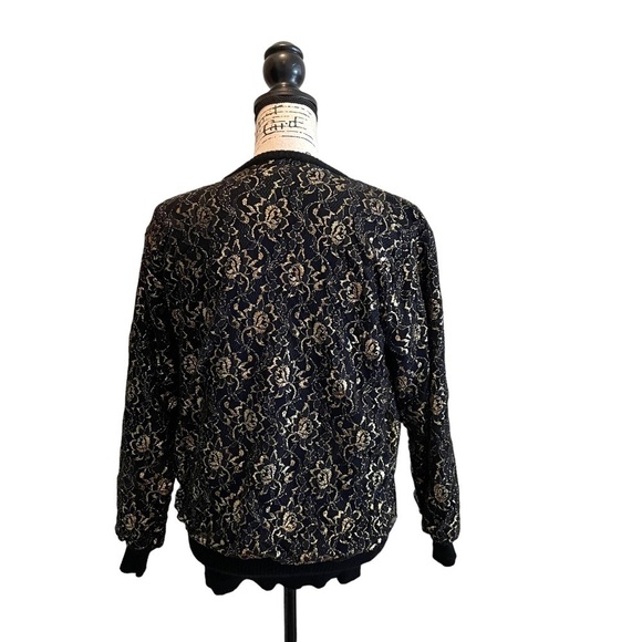 Destinee Wool Pullover Sweater Black Gold size Large Floral Lace Vintage punk - Picture 4 of 9